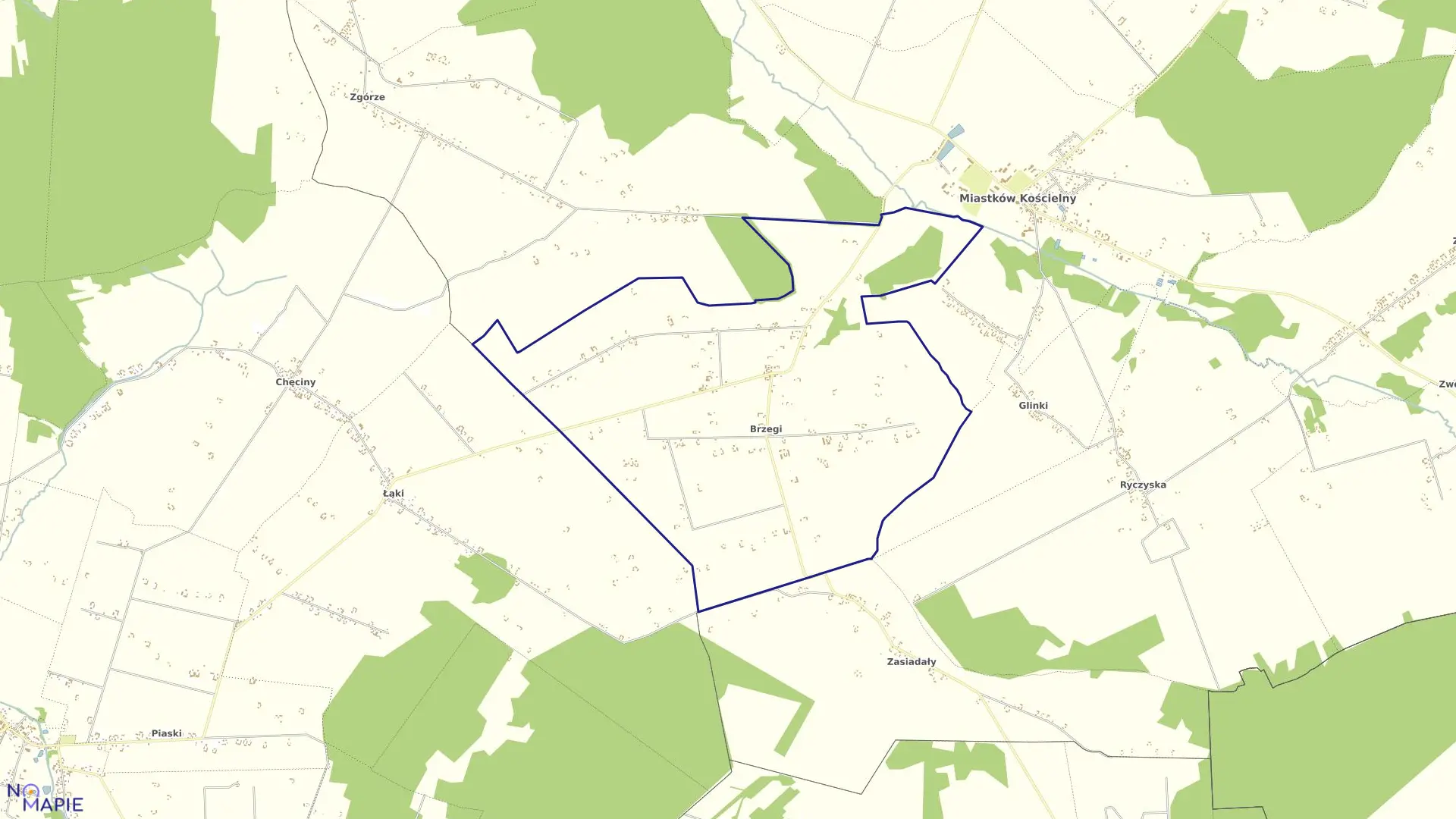Mapa obrębu BRZEGI w gminie Miastków Kościelny