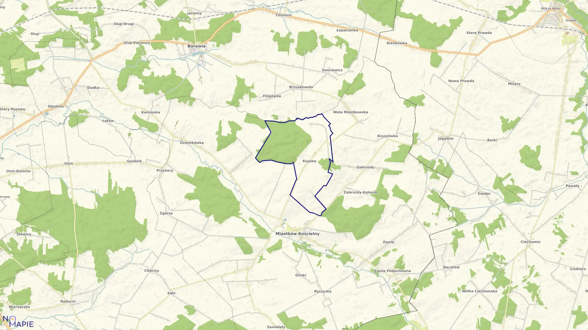 Mapa obrębu KUJAWY w gminie Miastków Kościelny