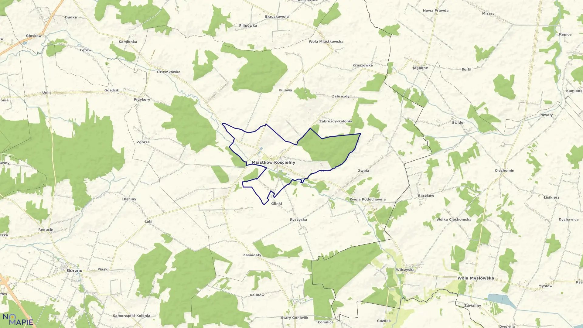 Mapa obrębu MIASTKÓW KOŚCIELNY w gminie Miastków Kościelny