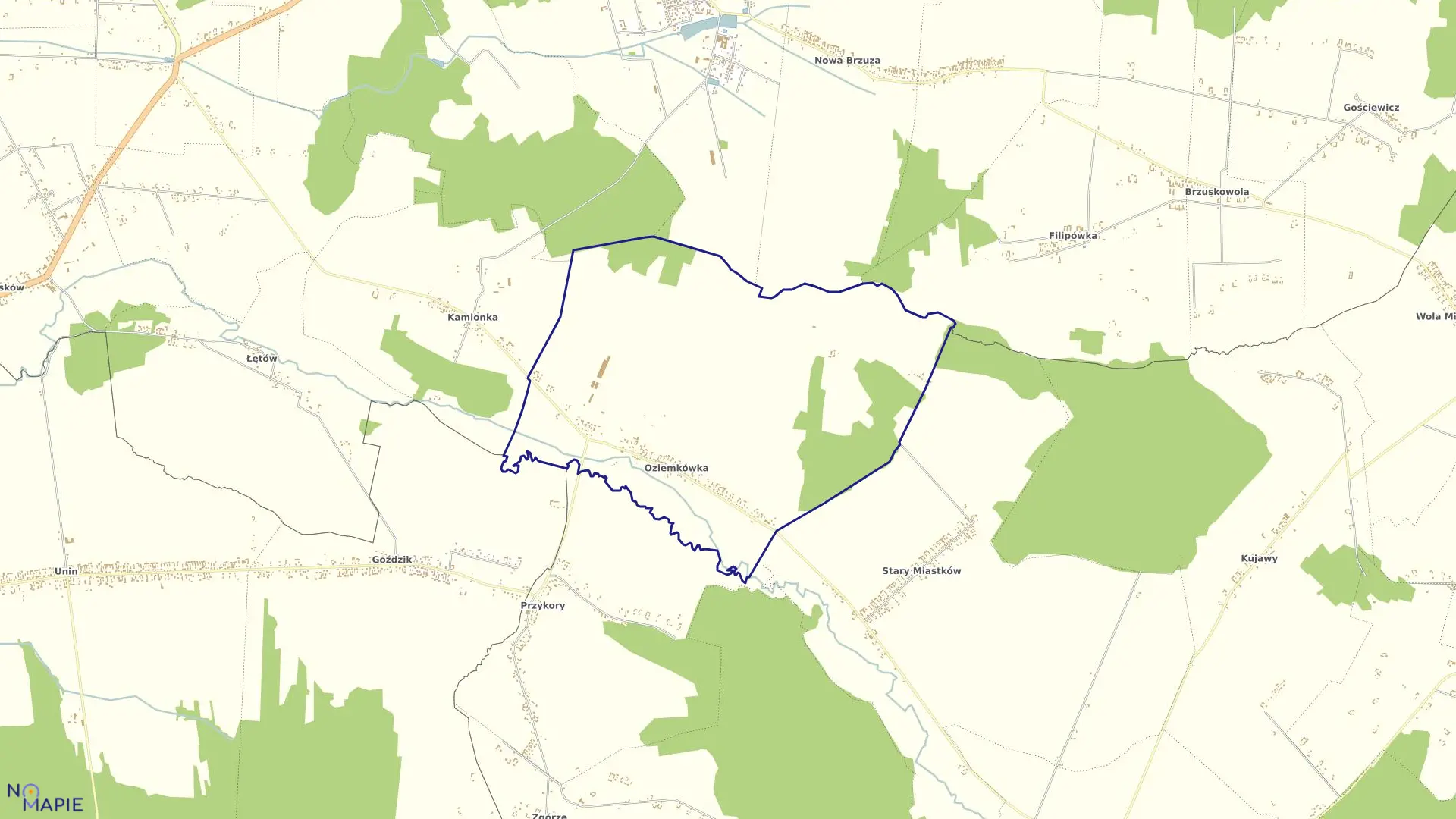 Mapa obrębu OZIEMKÓWKA w gminie Miastków Kościelny