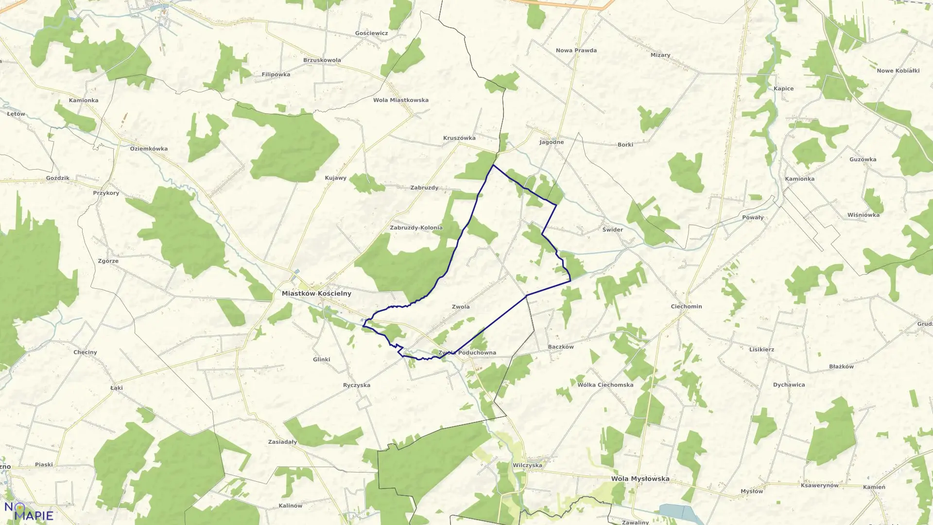 Mapa obrębu ZWOLA w gminie Miastków Kościelny